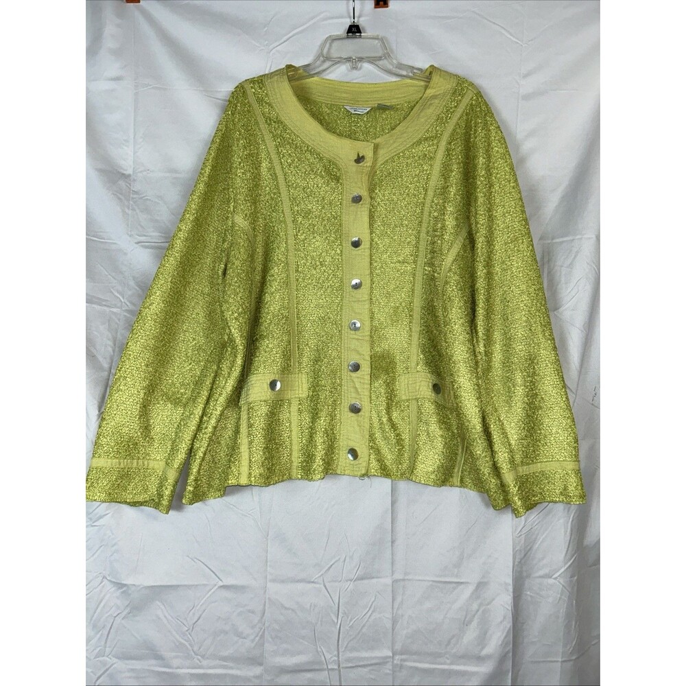 Laura Ashley Jacket Blazer Sz 3 Xl Green Textured Linen Beach Shell Buttons